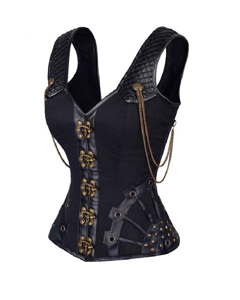 Womens steampunk gothic faux leather corset bustier – UnderOdin