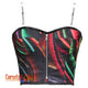 Colorful Lines Printed Poly Satin Overbust Crop Corset