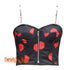 Black Satin Red Polka Dot Crop Overbust Corset Bustier Top Valentine Dress