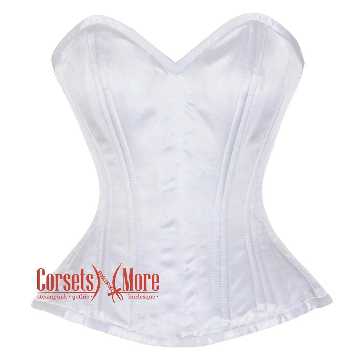White Satin Burlesque Double Bone Front Closed Gothic Corset Overbust – CorsetsNmore