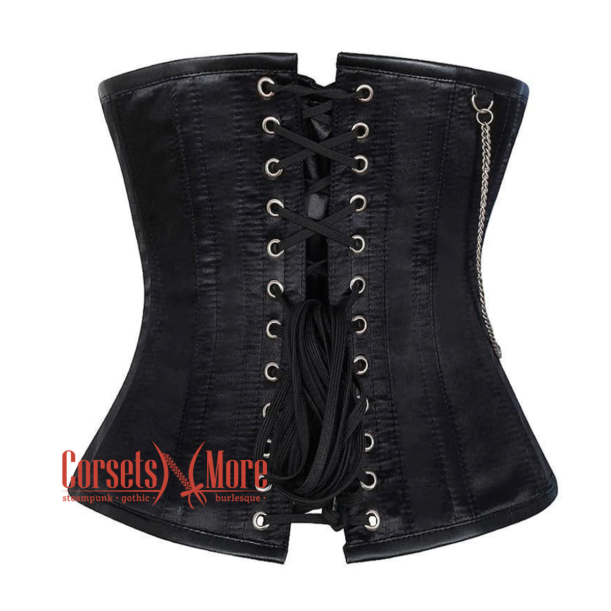 Black Satin And Black Leather Steampunk Gothic Underbust Corset