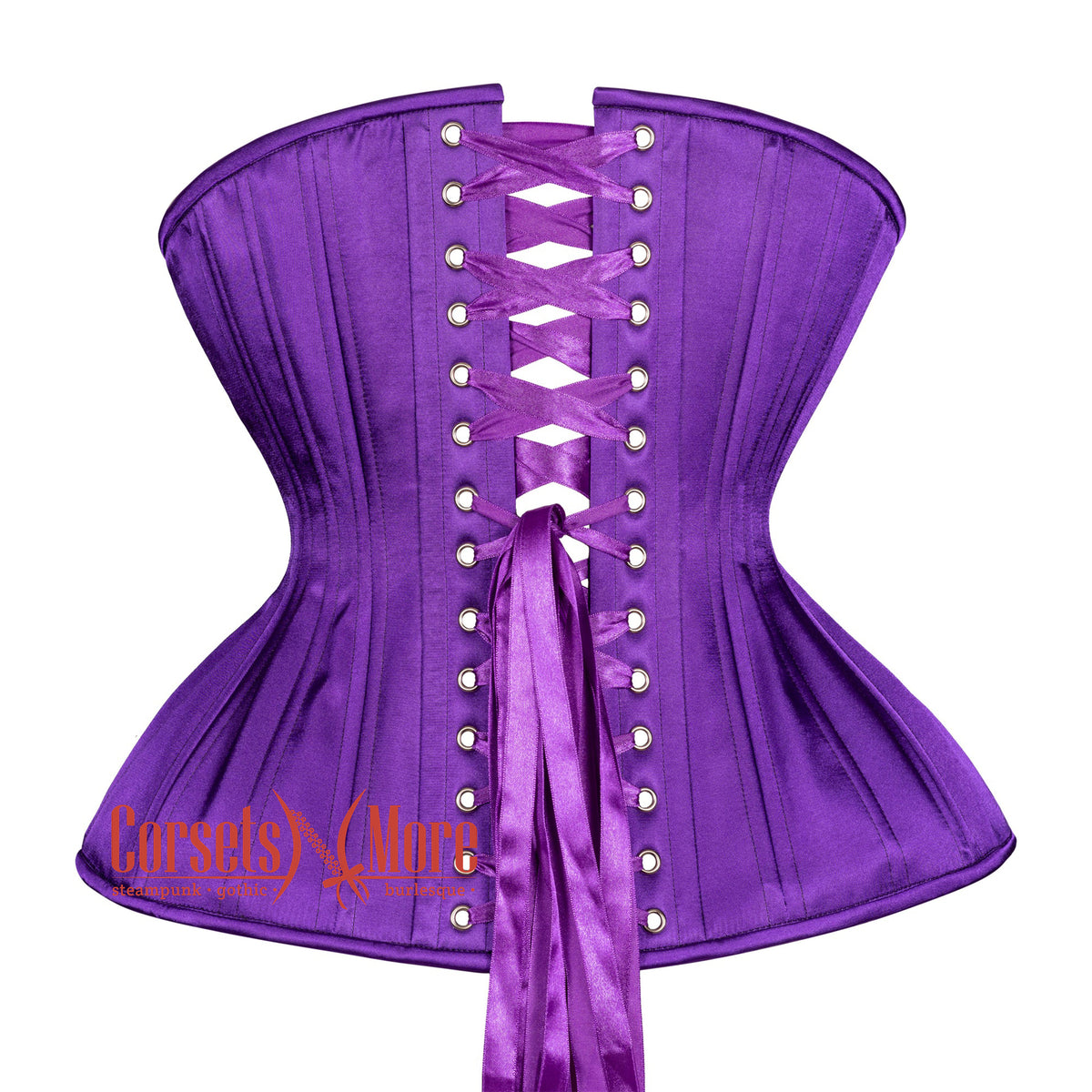 Purple Satin Double Boned Burlesque Long Underbust Gothic Corset Corsetsnmore 2448