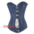 Blue Denim With Front White Lace Gothic Costume Overbust Corset Plus Size Top