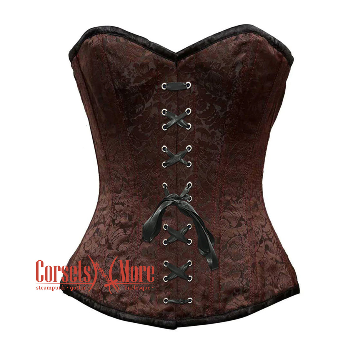 Amberr Coffee Brocade Overbust Corset With Buckle Details