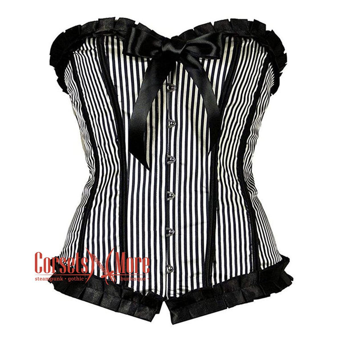 Black And White Cotton Striped Frill Gothic Overbust Corset

– CorsetsNmore