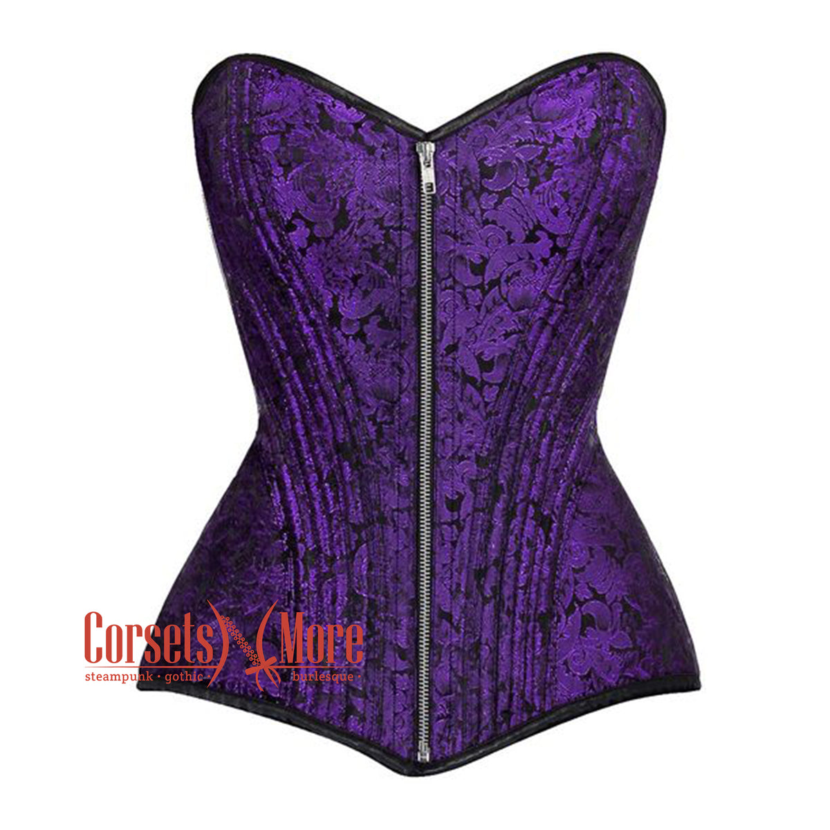 Top Drawer CURVY Steampunk Black/Purple Brocade Steel Double Boned Under Bust Corset