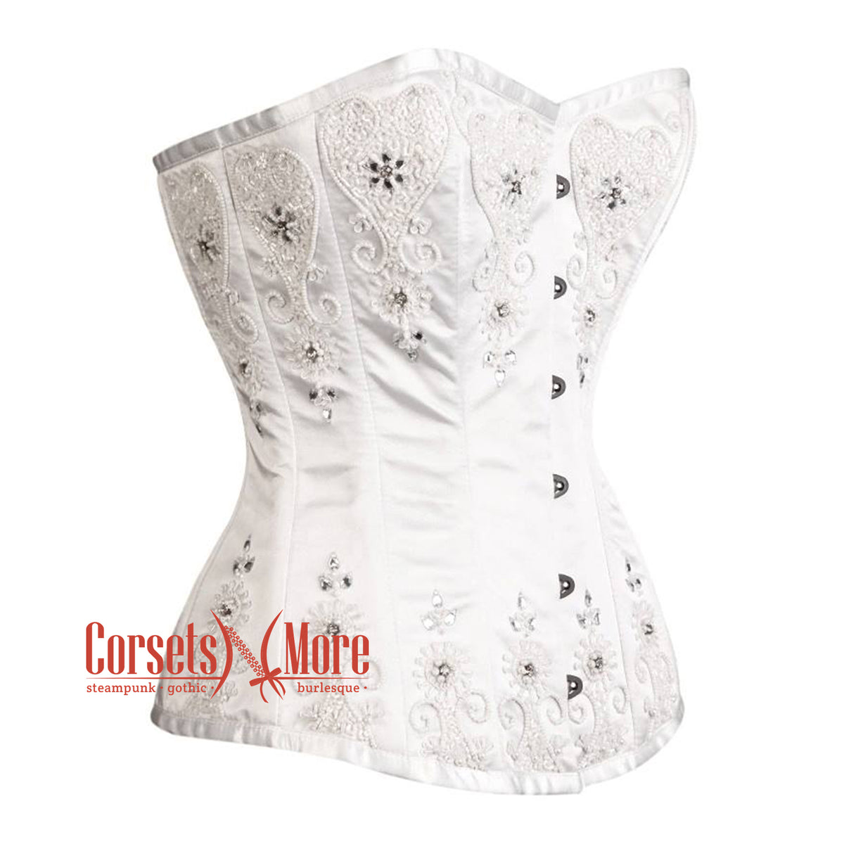White Satin Sequins Handwork Gothic Overbust Bustier Corset