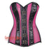 Pink Mesh Black Faux Leather Longline Steampunk Overbust Bustier Corset