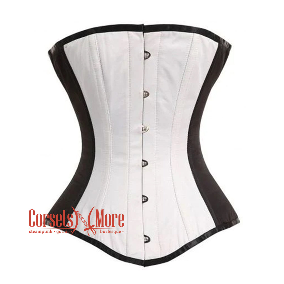 Black And White Satin Burlesque Gothic Overbust Bustier Corset Corsetsnmore 6033