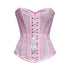 Baby Pink Satin Mesh Front White Ribbon Overbust Corset