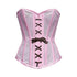 Plus Size Baby Pink Satin Mesh Front Brown Lace Overbust Corset