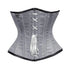 Grey Satin Double Bone Front White Ribbon Gothic Underbust Bustier Corset