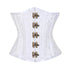 White Brocade Double Bone Front Antique Clasps Gothic Underbust Bustier Corset