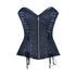 Black Brocade Black Faux Leather Antique Zipper Overbust Corset