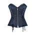 Black Brocade Black Faux Leather Silver Zipper Overbust Corset