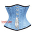 Light Blue Satin Steel Boned With Front White Lace Underbust Corset Gothic Costume