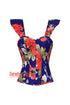 Liora Petalstone Multi Color Floral Satin Overbust Corset With Shoulder Straps Top