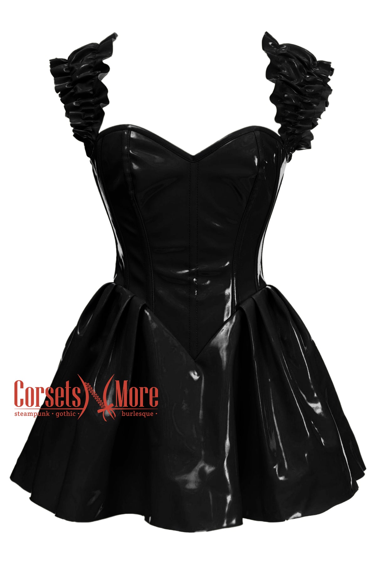 Women's Black PVC Leather Shoulder Strap Overbust Corset Gothic Costum CorsetsNmore Women's Black PVC Leather Shoulder Strap Overbust Corset Gothic Costum CorsetsNmore