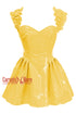 Yellow PVC Leather Overbust Dress Corset With Shoulder Straps Gothic Costume
