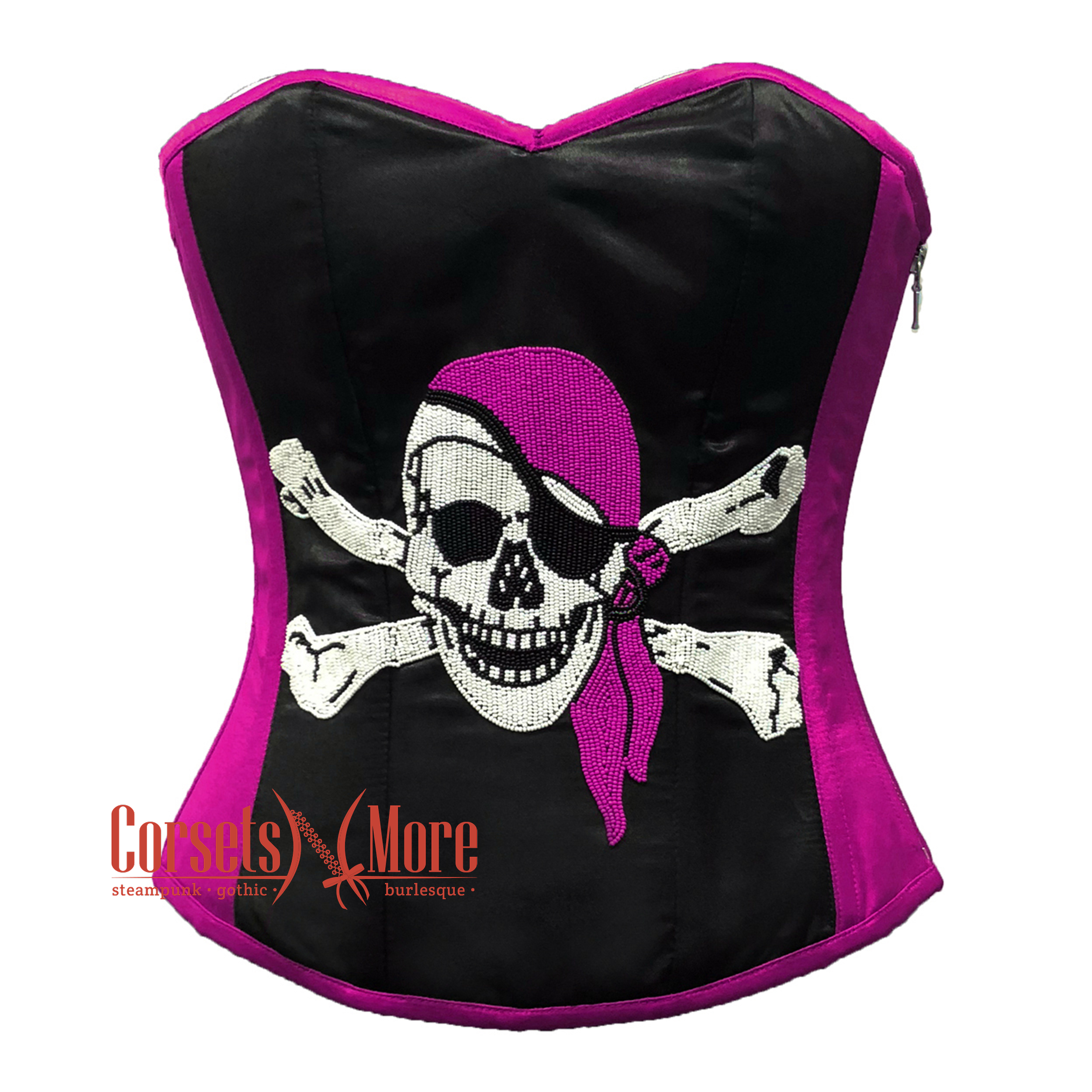 Black Satin Plus Size Corset Sequins Skull Overbust Bustier – CorsetsNmore