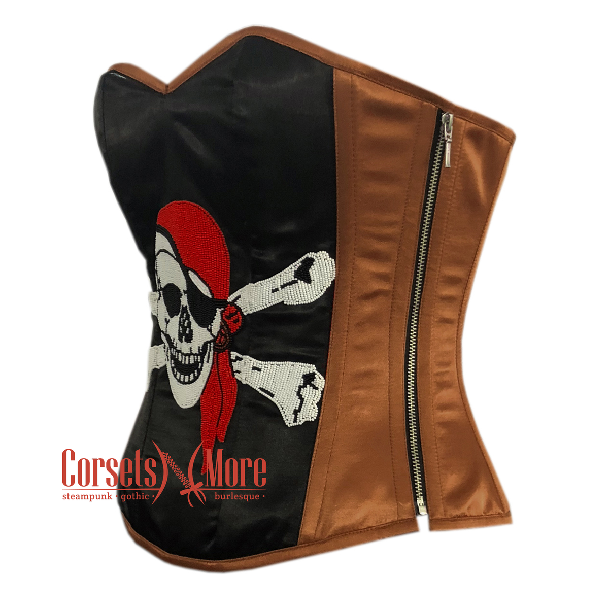 Brown and Black Satin Pirate Sequins Costume Waist Cincher Overbust –  CorsetsNmore