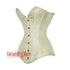 Ivory Brocade Gothic Burlesque Waist Training LONGLINE Overbust Corset Bustier Top
