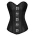 Black Satin Silver Seal Lock LONG Overbust Corset Waist Training Steampunk Costume