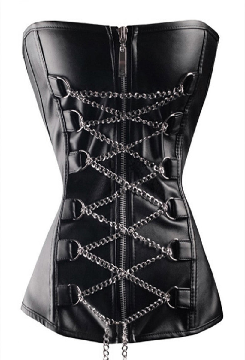 Black Leather Laced Chain Gothic Overbust Waist Training