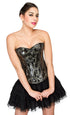 Black Leather Waist Cincher Overbust Women Corset with Tutu Skirt Dress
