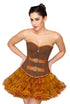 Brown Cotton Brocade with Leather Belts Overbust Plus Size Corset Top