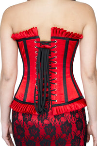 Red Satin Black Stripes Overbust Corset with Long Skirt Valentine Dress