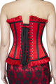 Red Black Trim Satin Overbust Plus Size Corset Kundli Net Long Skirt Dress - CorsetsNmore