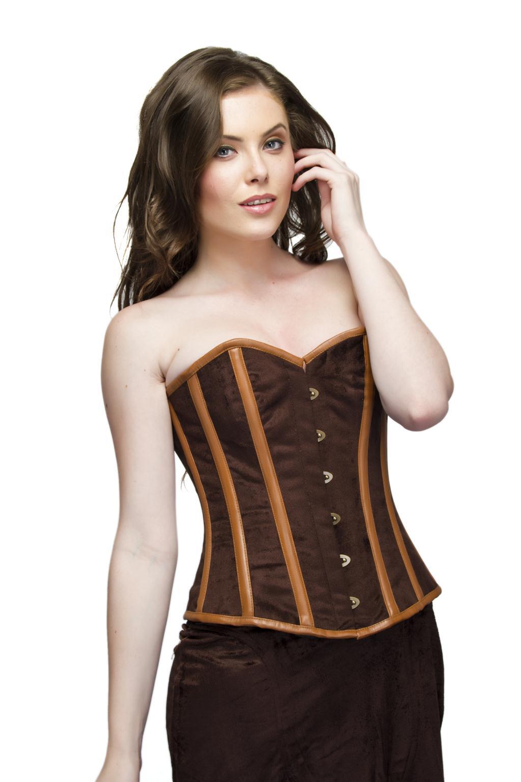 Plus Size Brown Velvet Leather Overbust Corset & Long Skirt 52 (for waist Size 56"-57) Plus Size Brown Velvet Leather Overbust Corset & Long Skirt 52 (for waist Size 56"-57)