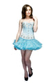 Turquoise Satin Sequins Overbust Plus Size Corset Top & Tissue Tutu Skirt Dress - CorsetsNmore