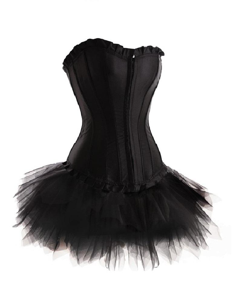 Black Satin Overbust Plus Size Corset With Tutu Skirt Burlesque Costume Black Satin Overbust Plus Size Corset With Tutu Skirt Burlesque Costume