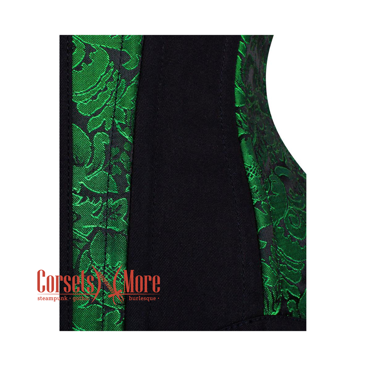 Plus Size Green Black Brocade Black Cotton Stripe Front Clasps Steampunk Underbust Corset 11XL