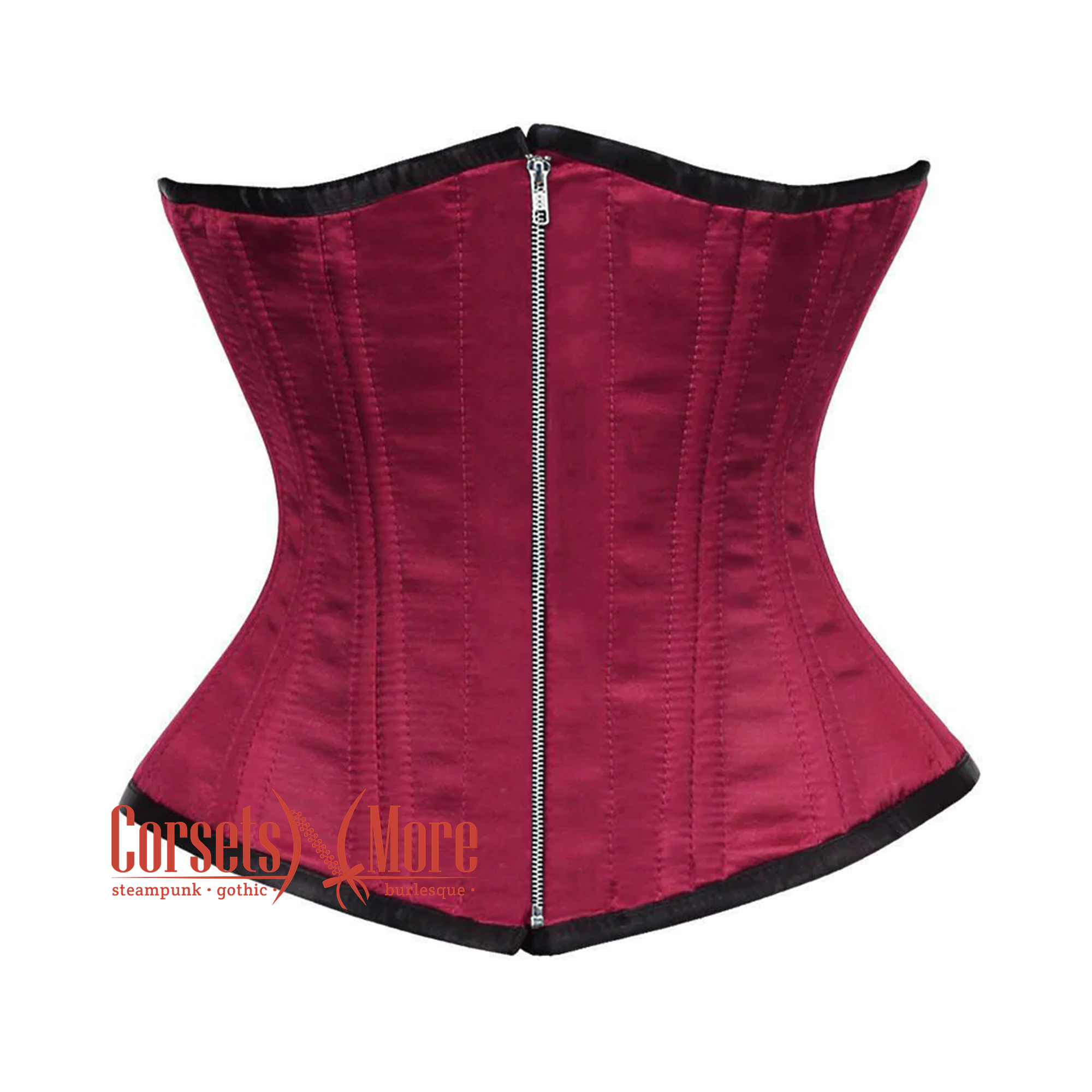 Maroon Satin Double Bone Front Zipper Gothic Waist Training Underbust Corset Bustier Top