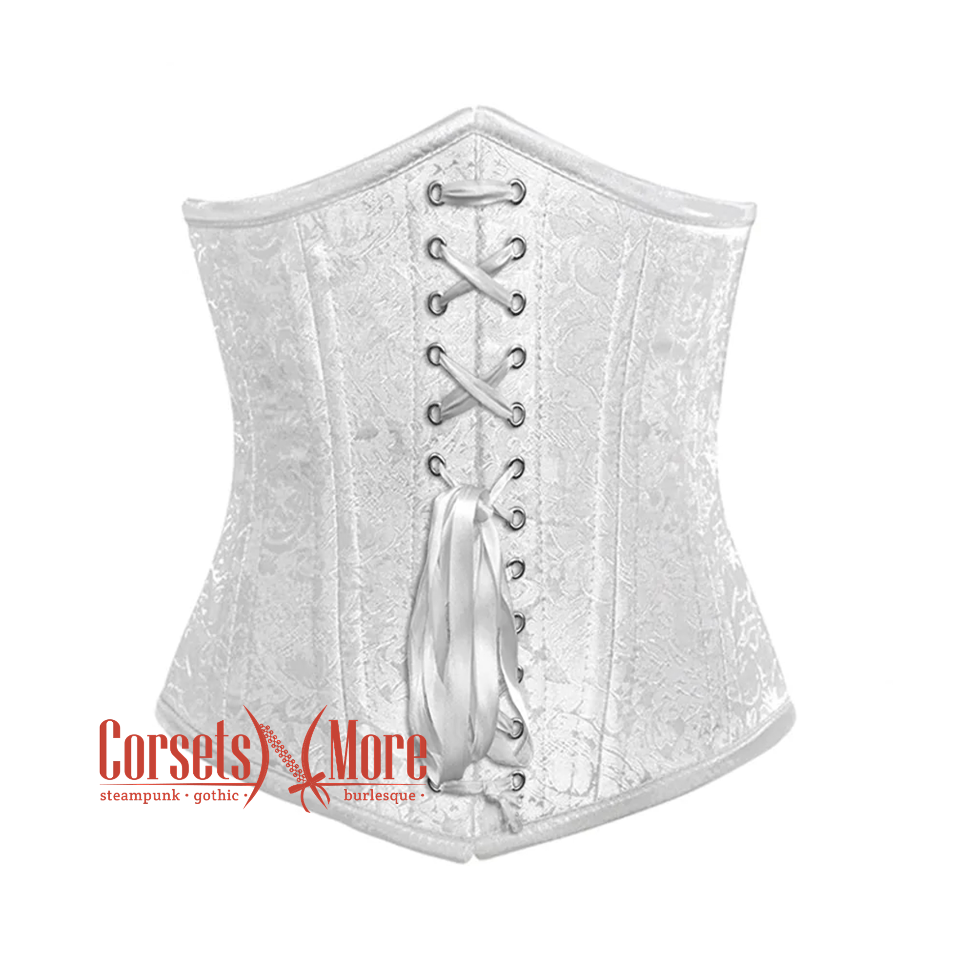 White Brocade Front Lace Double Bone Steampunk Gothic Waist