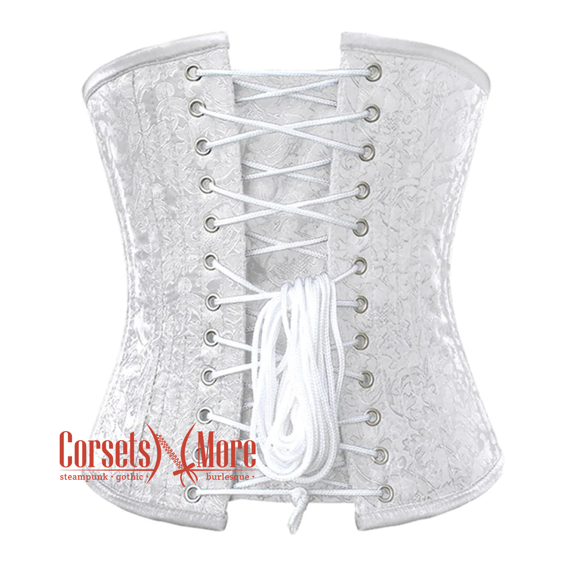 White Brocade Front Lace Double Bone Steampunk Gothic Waist White Brocade Front Lace Double Bone Steampunk Gothic Waist