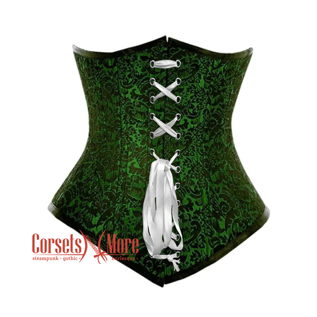 Hibbert Green & Black Brocade Corset With Front Zip & Button Details main image 1