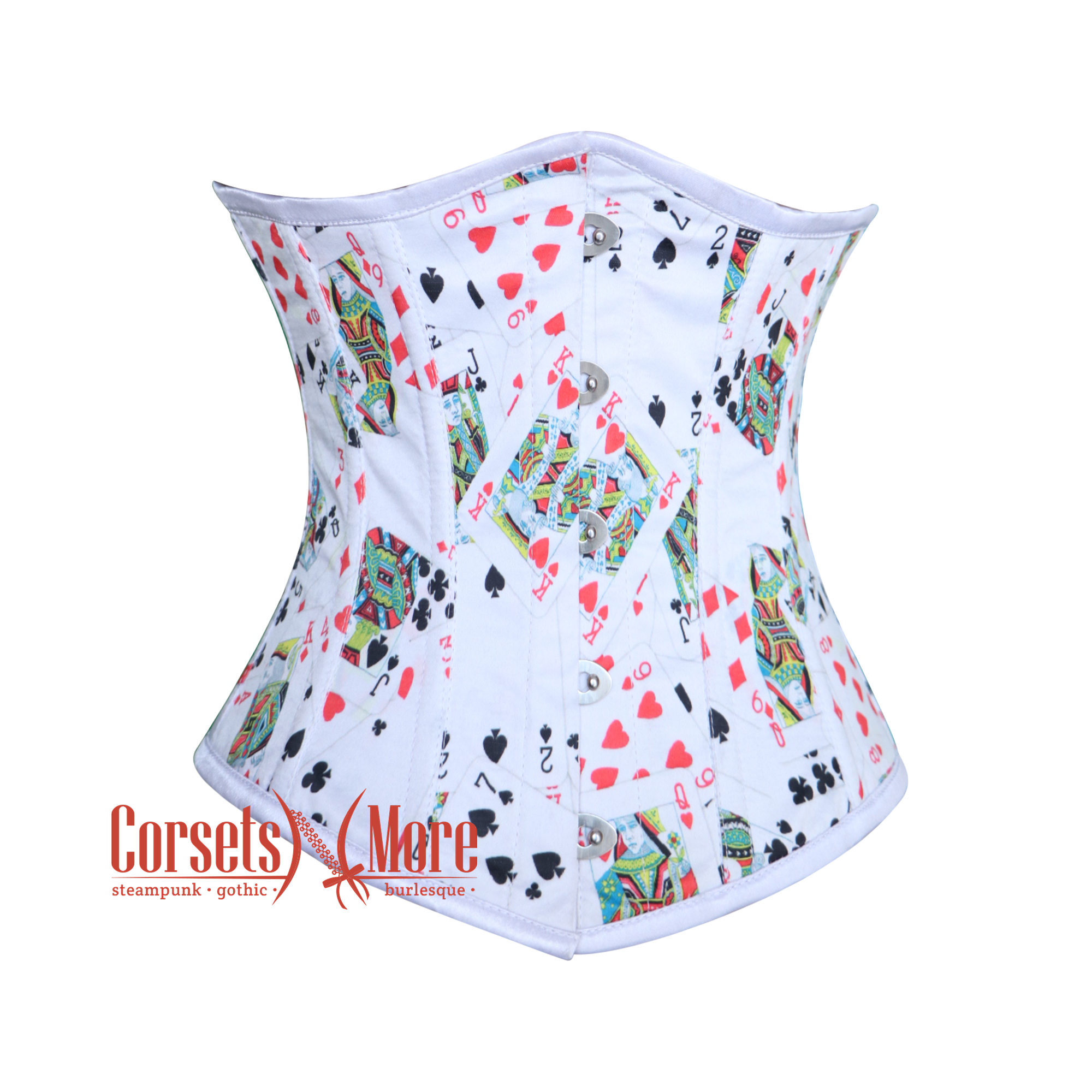 Playing Cards Printed White Satin Corset Gothic Costume Underbust Top –  CorsetsNmore