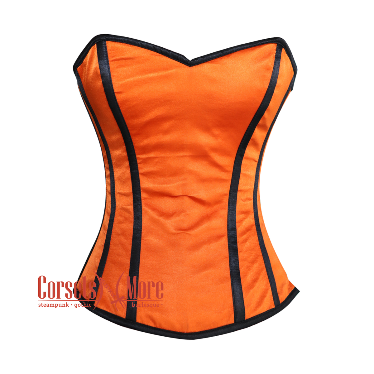 Orange Satin Black Stripe Gothic Overbust Burlesque Corset Top