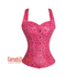 Pink Butterfly Printed Soft Leather Corset With Shoulder Strap Overbust Waist Training Top