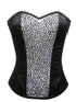 Black And White Satin Sequins Gothic Burlesque Corset Waist Cincher Overbust