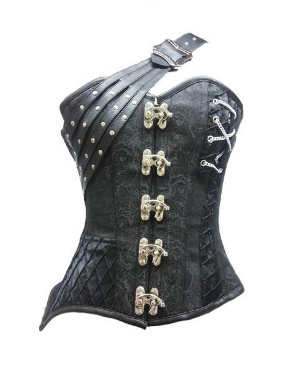 Brocade Leather Straps Gothic Steampunk Overbust Corset Top – CorsetsNmore