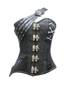 Brocade Leather Straps Gothic Steampunk Corset Waist Training Overbust