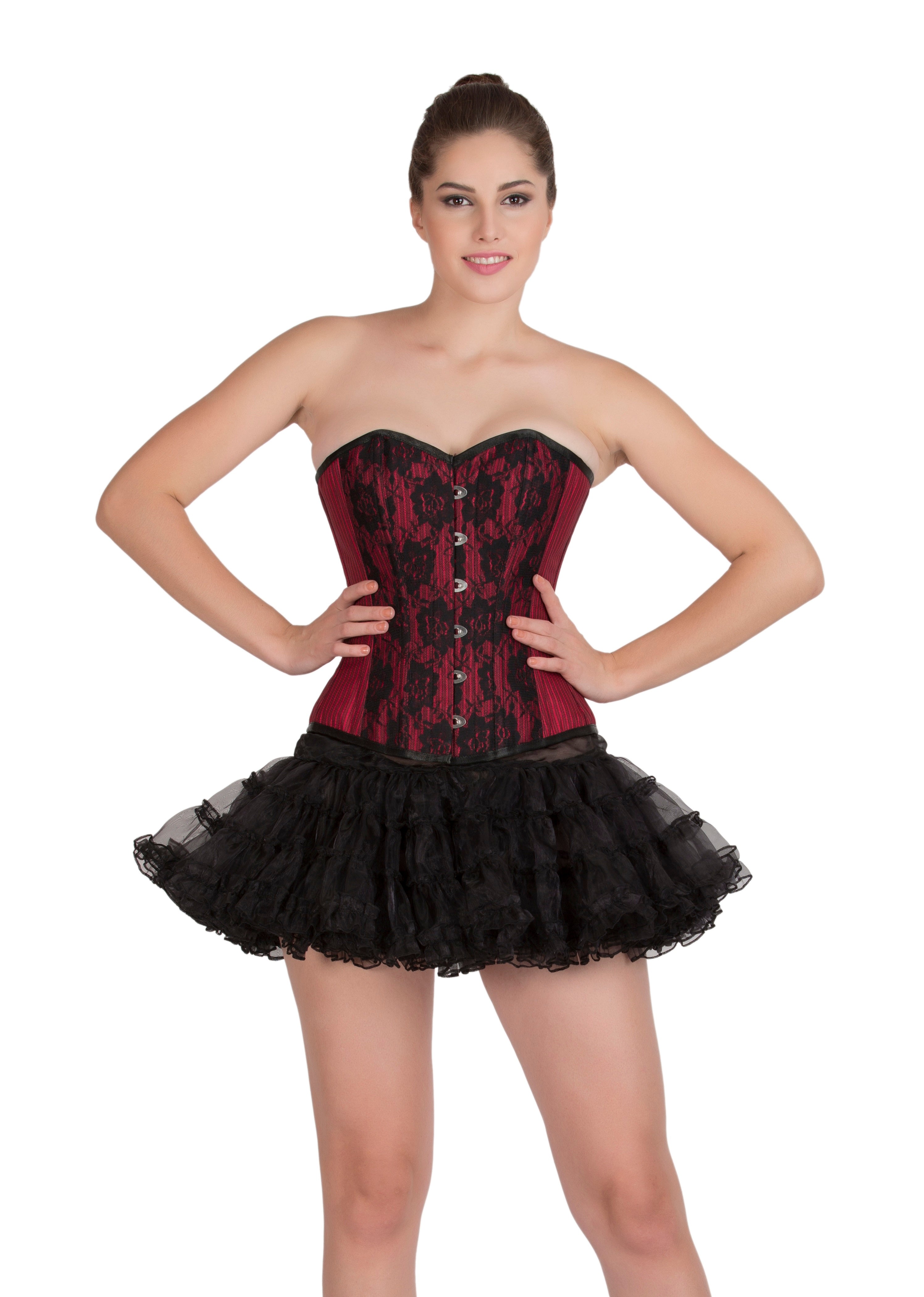 Red Cotton Black Net Plus Size Overbust Corset & Skirt Dress 56 (FOR Waist Size 60"-61) Red Cotton Black Net Plus Size Overbust Corset & Skirt Dress 56 (FOR Waist Size 60"-61)