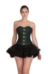 Plus size Green Black Brocade Seal Lock Opening Steampunk Overbust Corset Waist Training Top & Tissue Tutu Skirt Dress