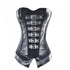 Plus Size Black Satin & Faux Leather Gothic Steampunk Bustier Burlesque Overbust Corset Costume