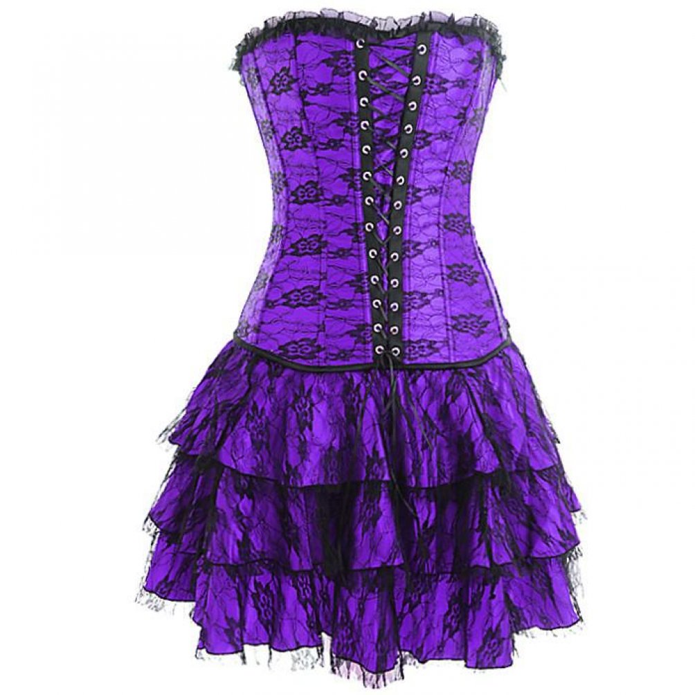 plus size purple corset dress Victorian-Inspired Gothic Black and Purple Lace Corset Dress with Sheer Mermaid Skirt Black Sexy Dress Plus Size